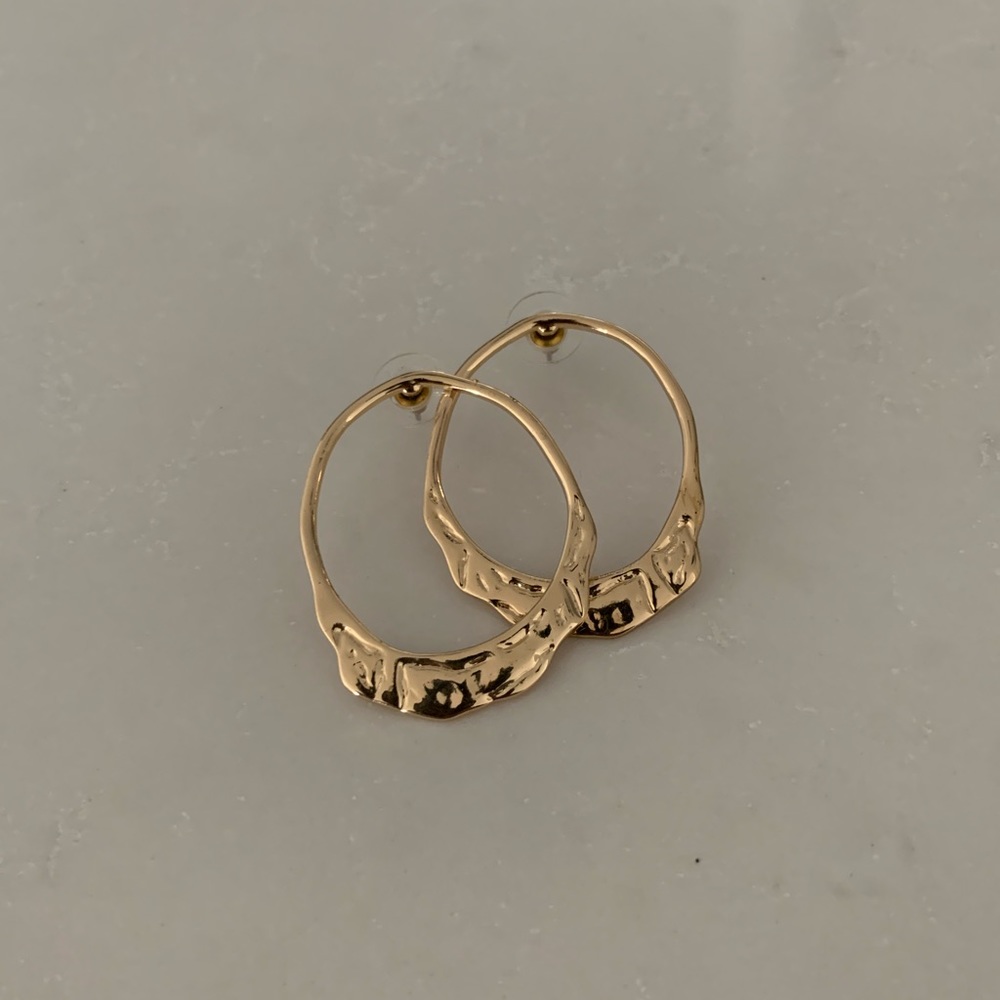 Hammered Gold Circle Drop Earrings
